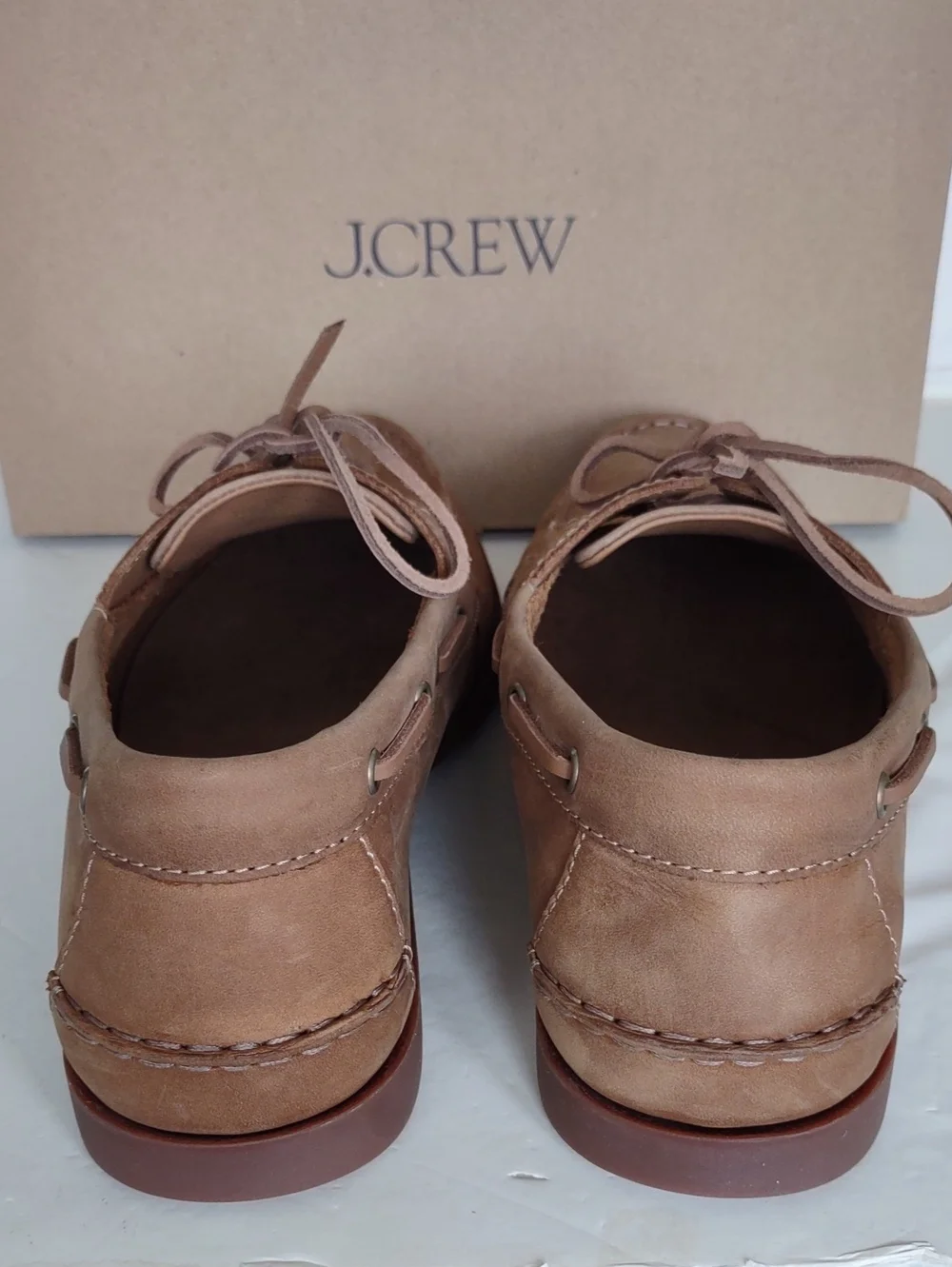 BRAND NEW J. Crew Tan Leather Moccasin-Style Boat Shoes